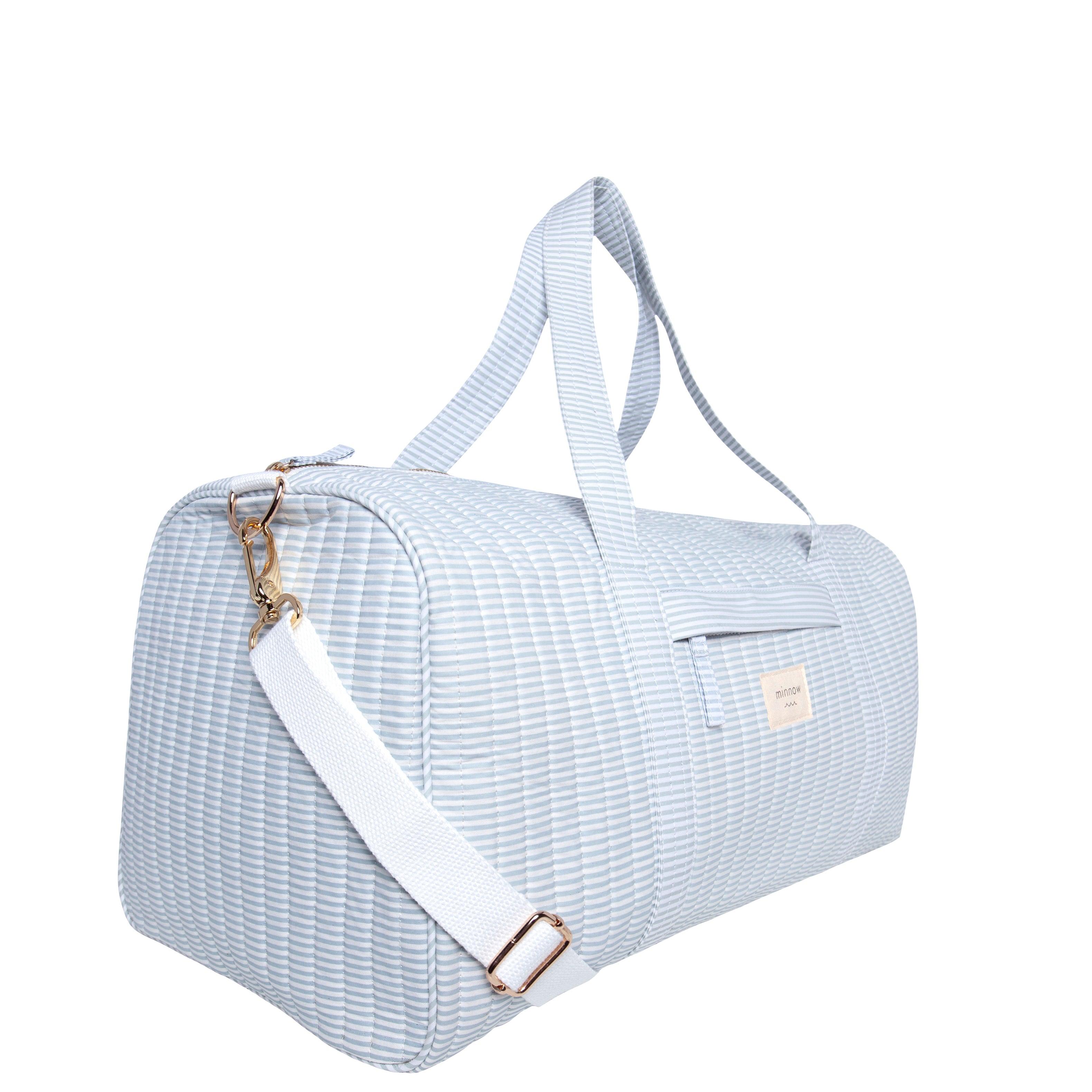 powder blue stripe weekender bag