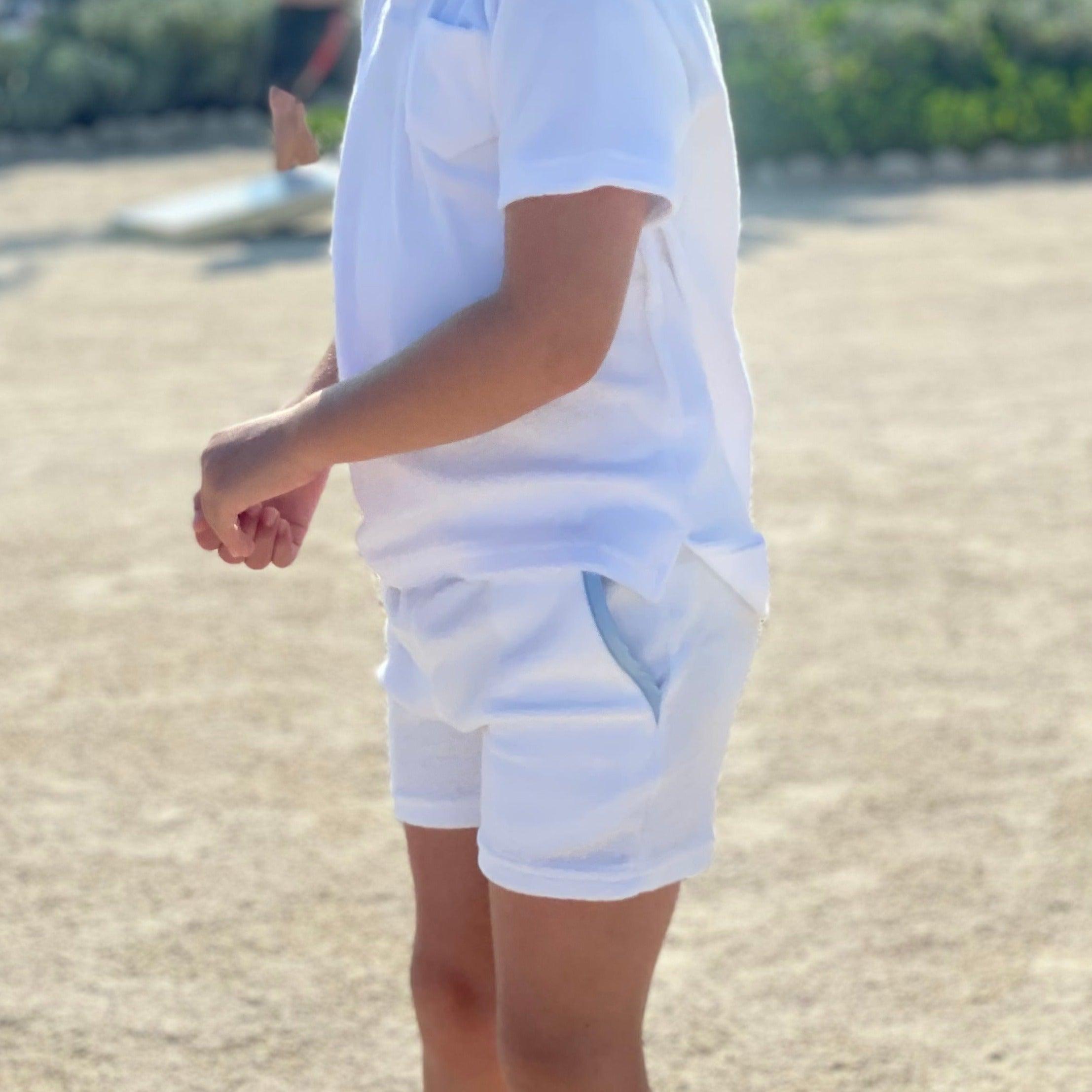 boys white french terry short