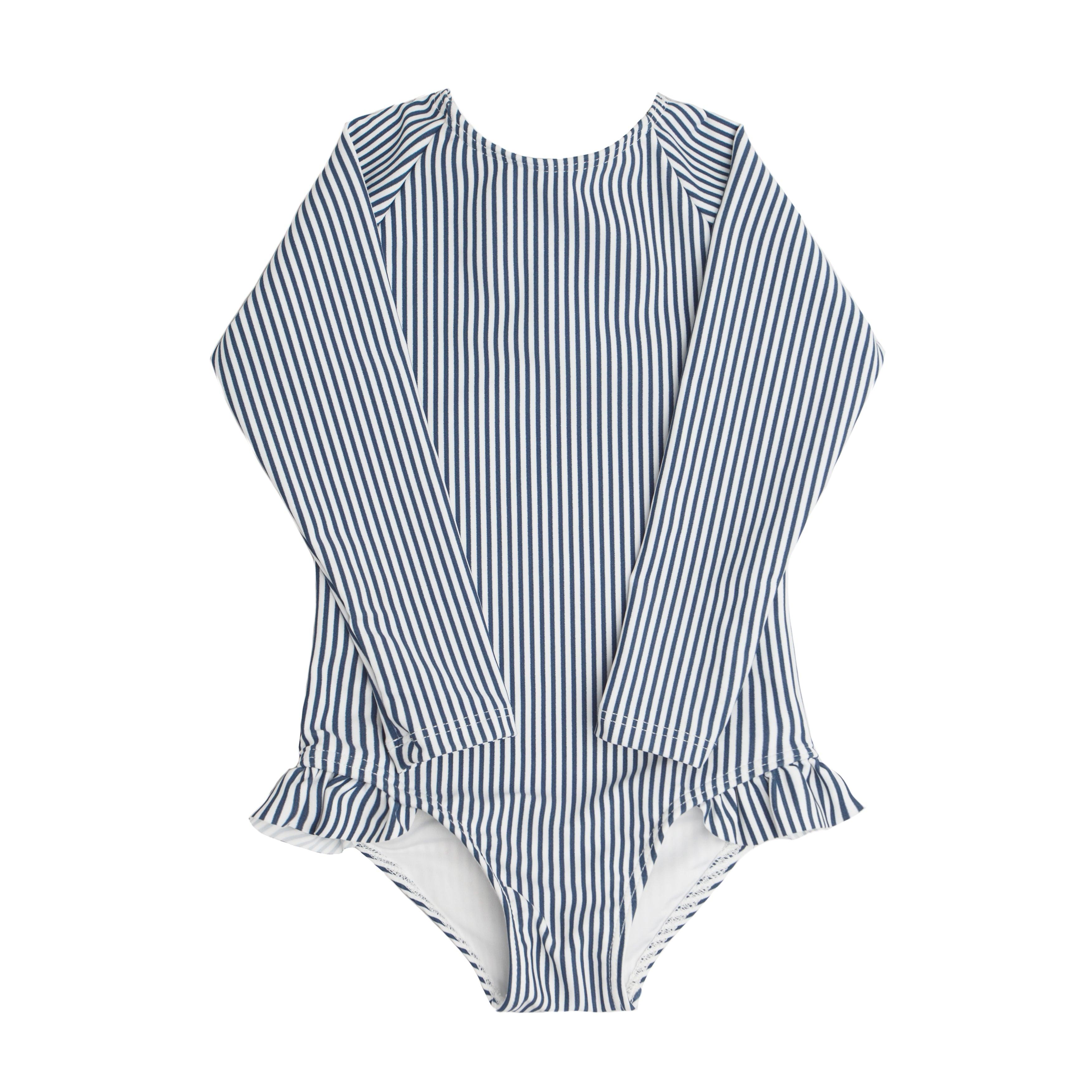 girls navy stripe rashguard one piece