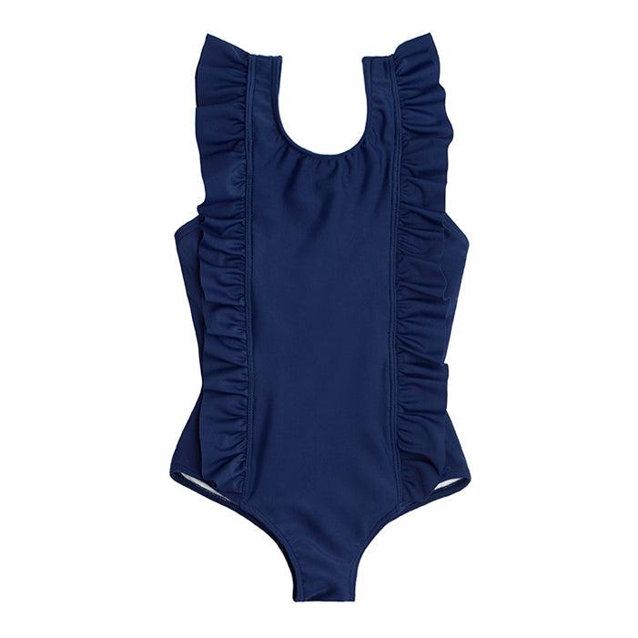 girls navy ruffle one piece