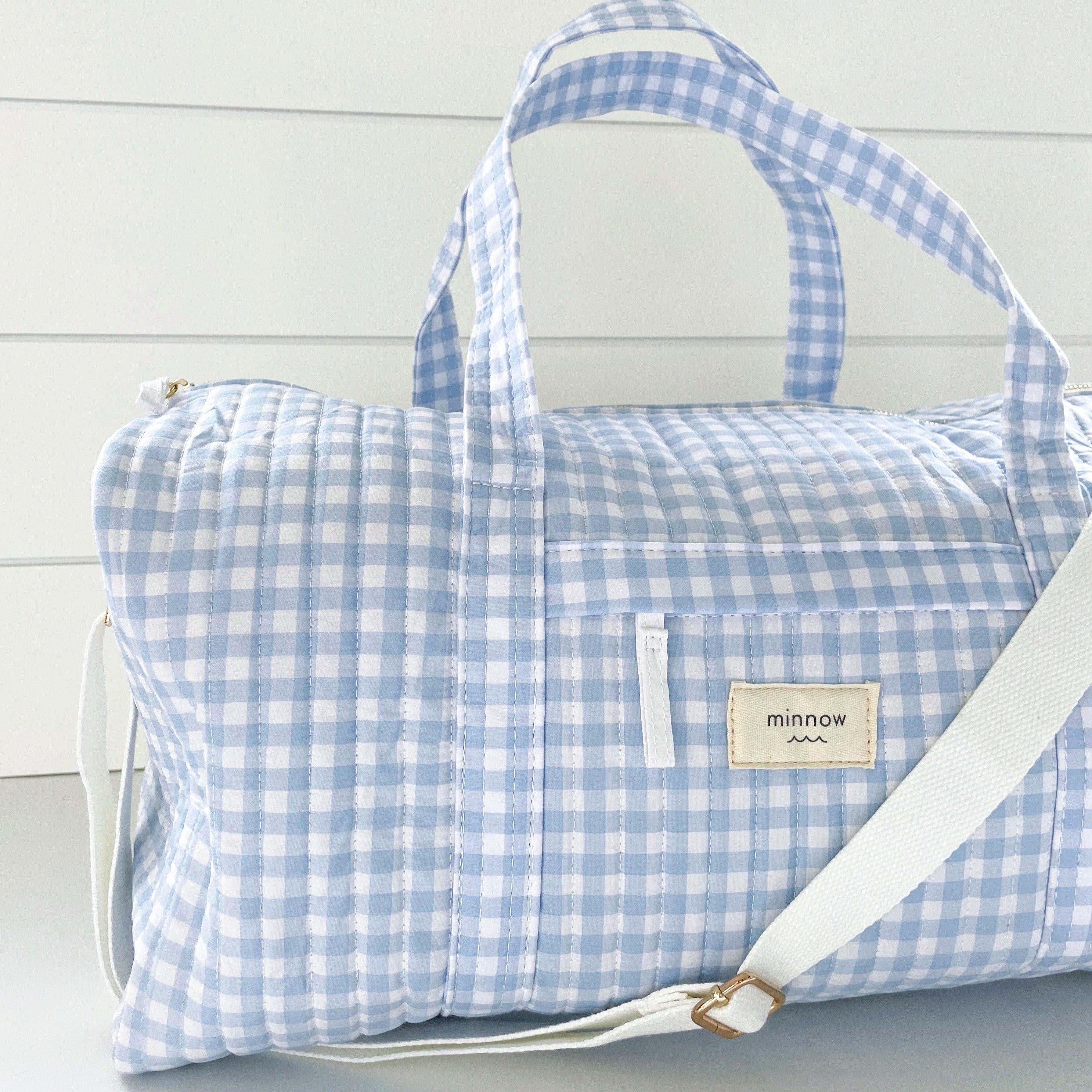 oasis blue gingham weekender bag