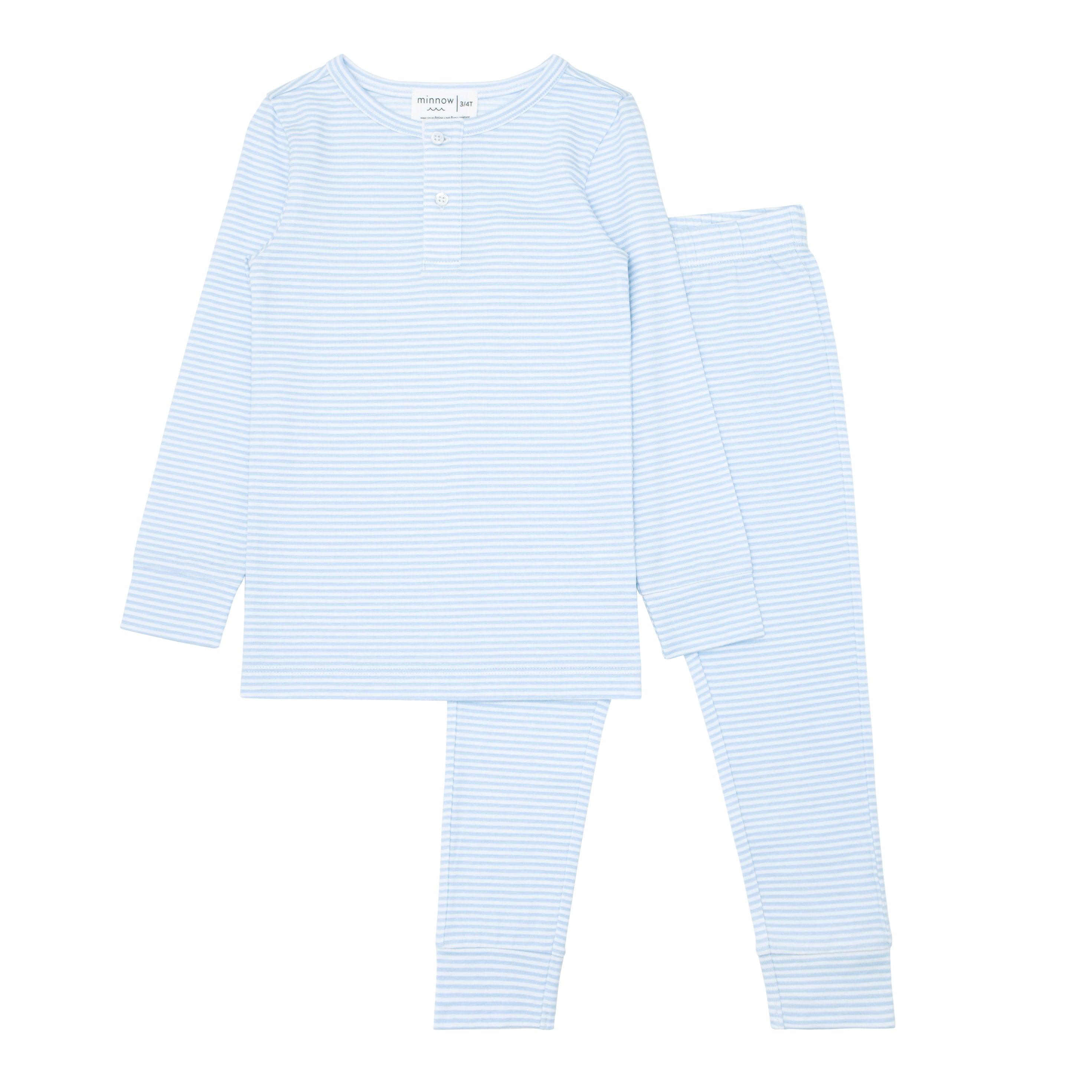 unisex powder blue stripe pima pajamas set