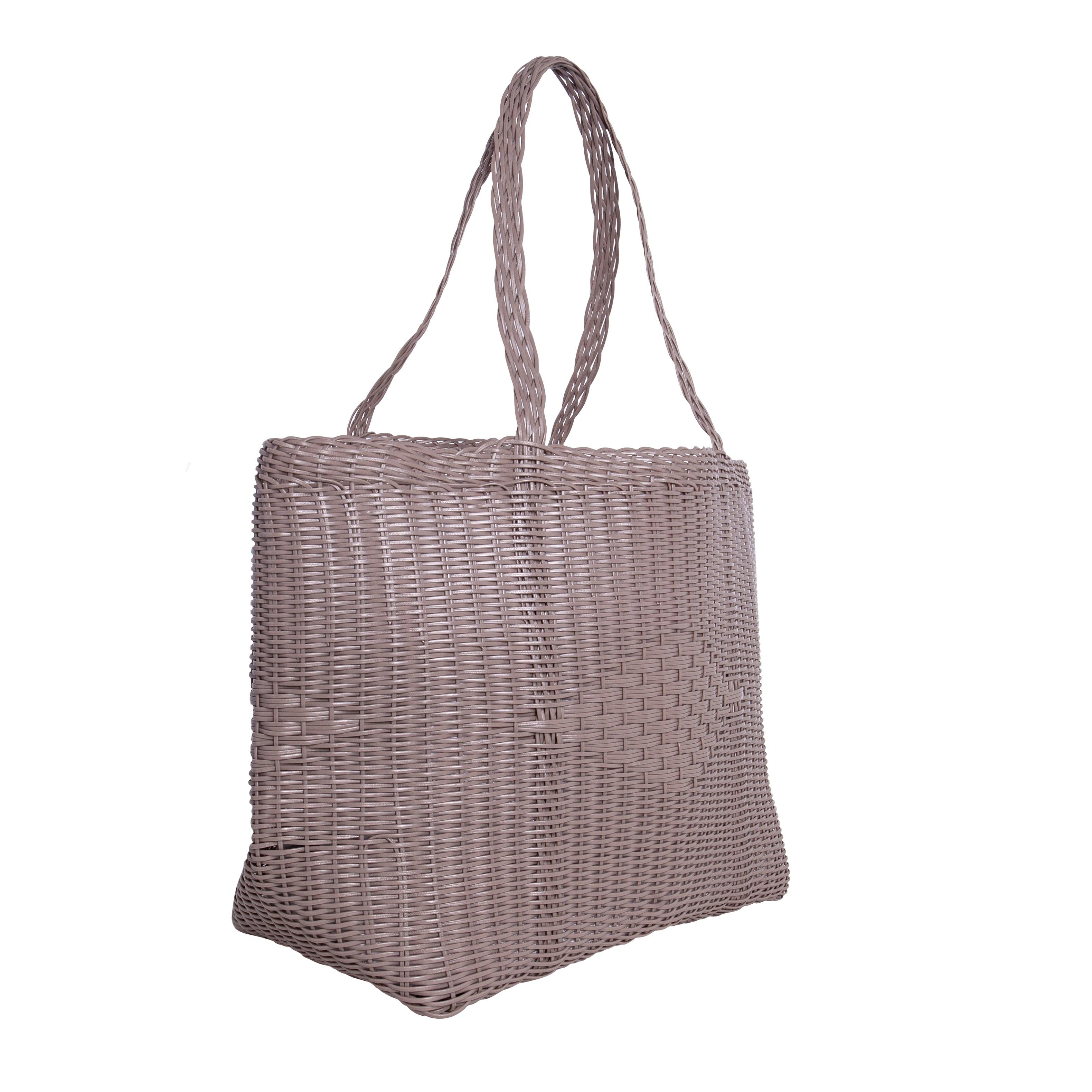 gray woven beach bag