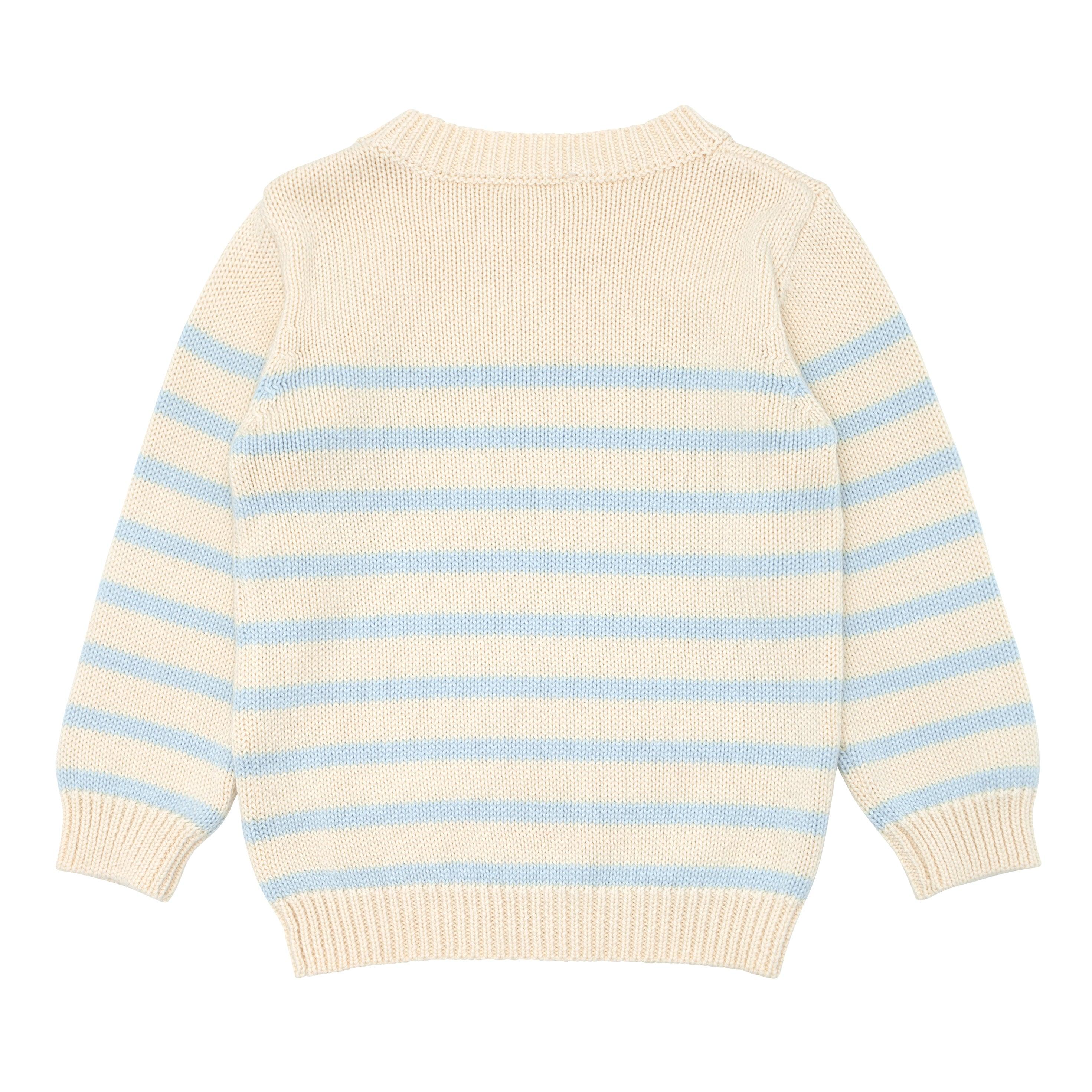 unisex cream and blue stripe knit sweater