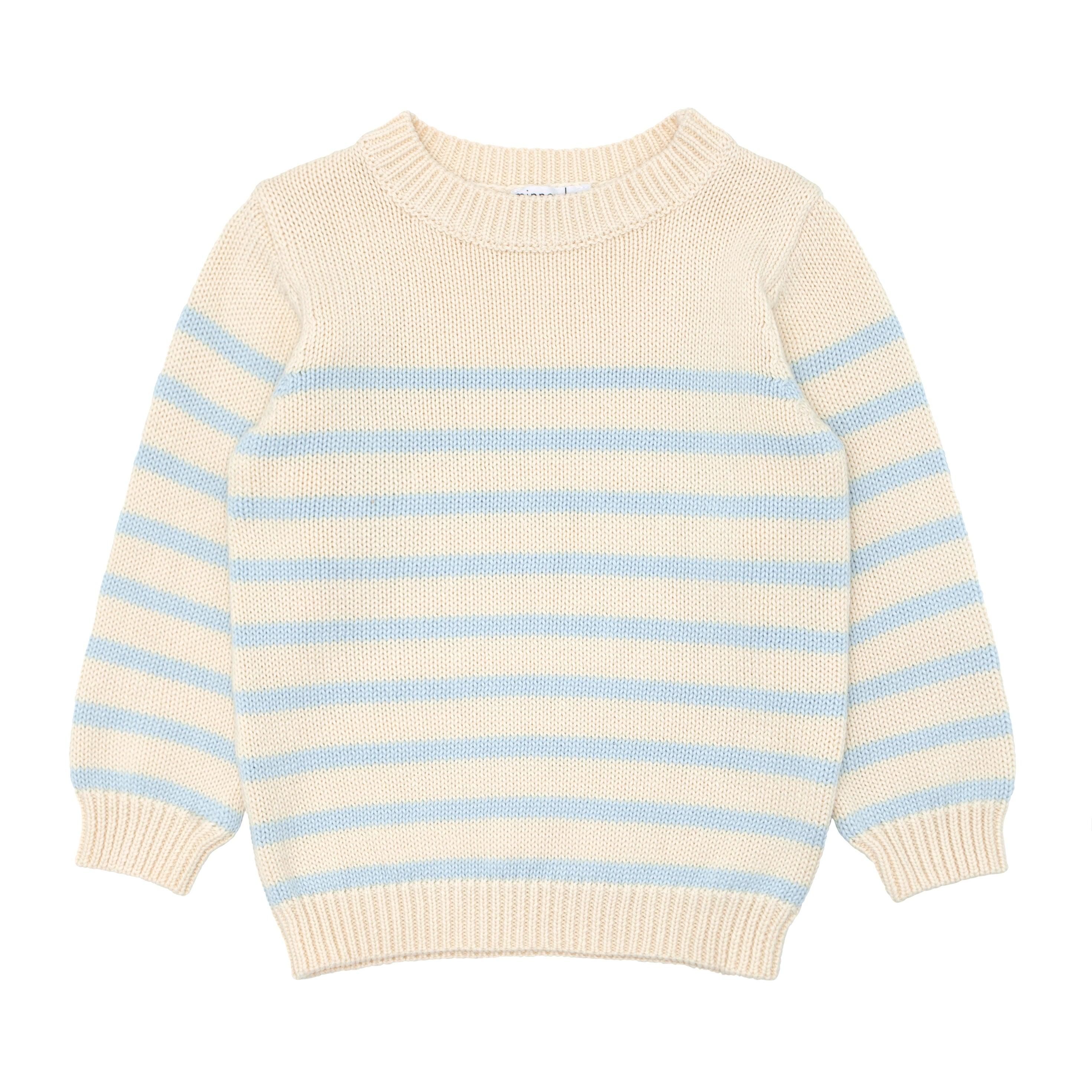 unisex cream and blue stripe knit sweater