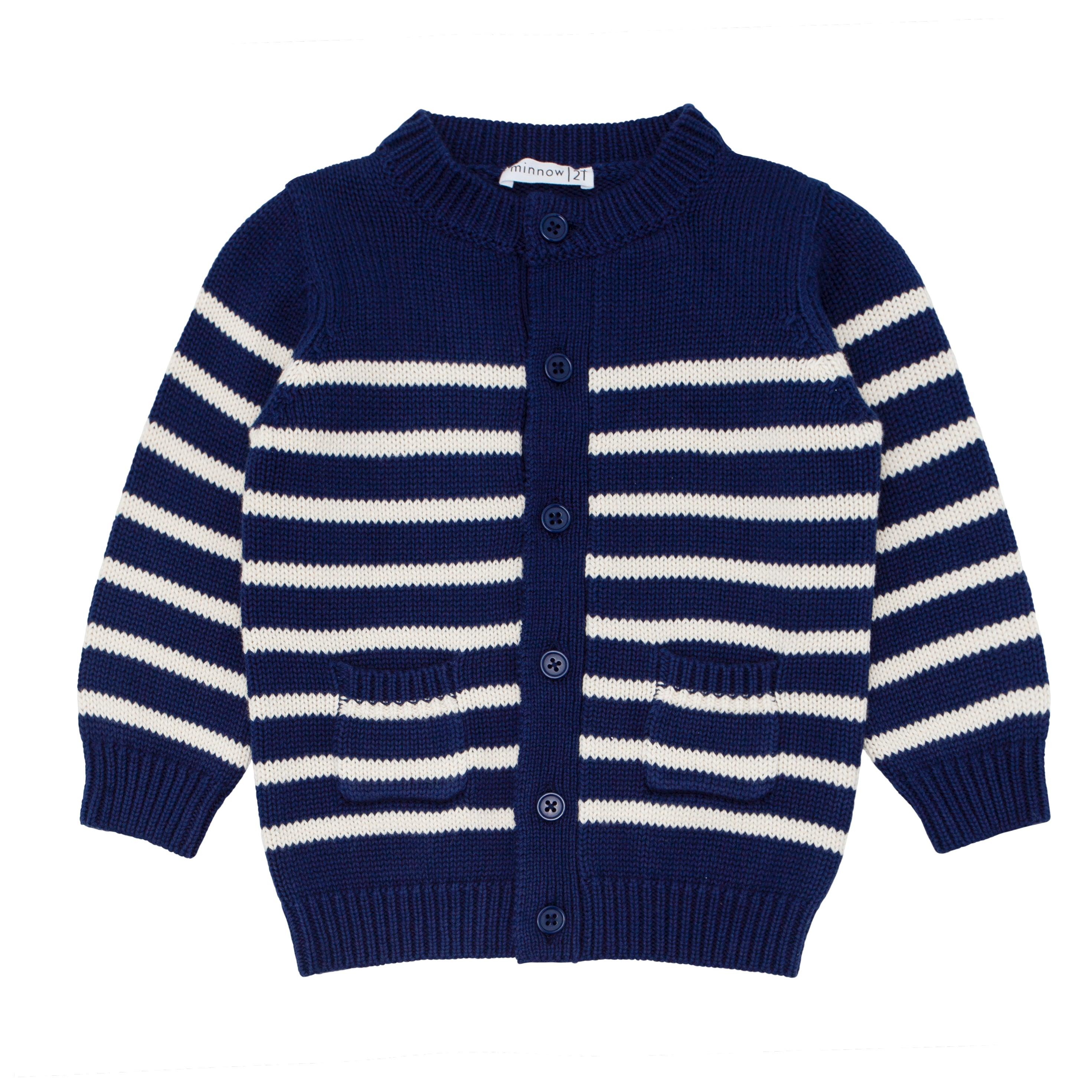 unisex navy and cream stripe knit cardigan