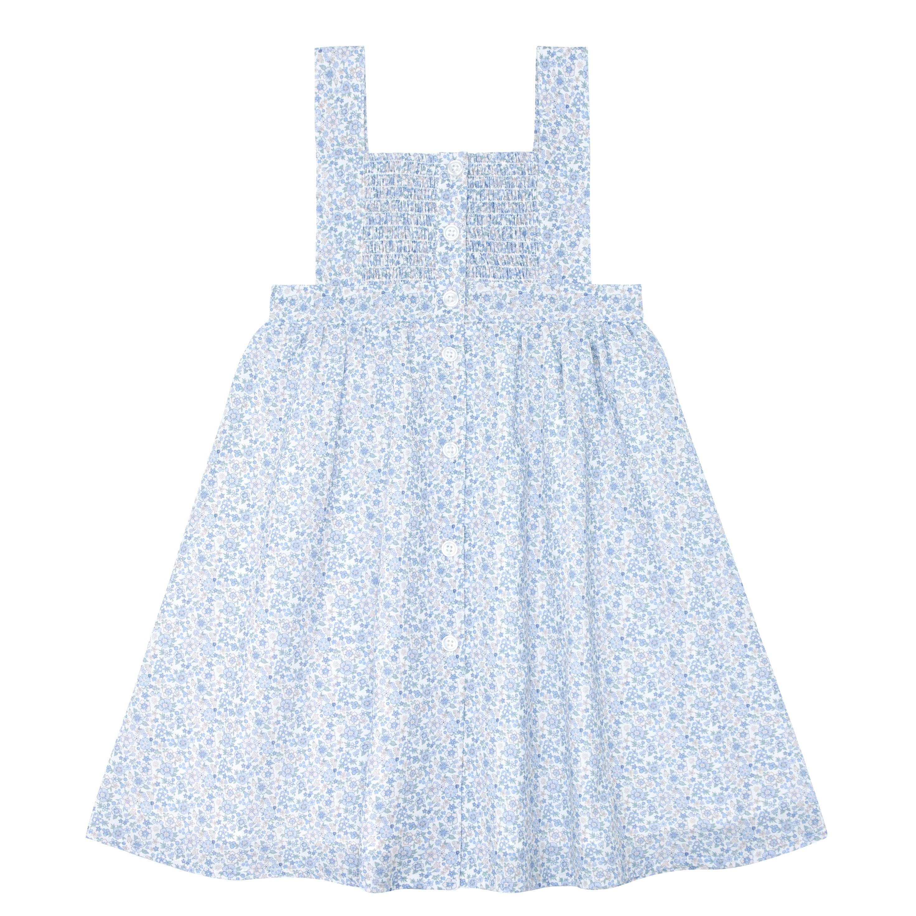 girls slate floral smocked bib dress