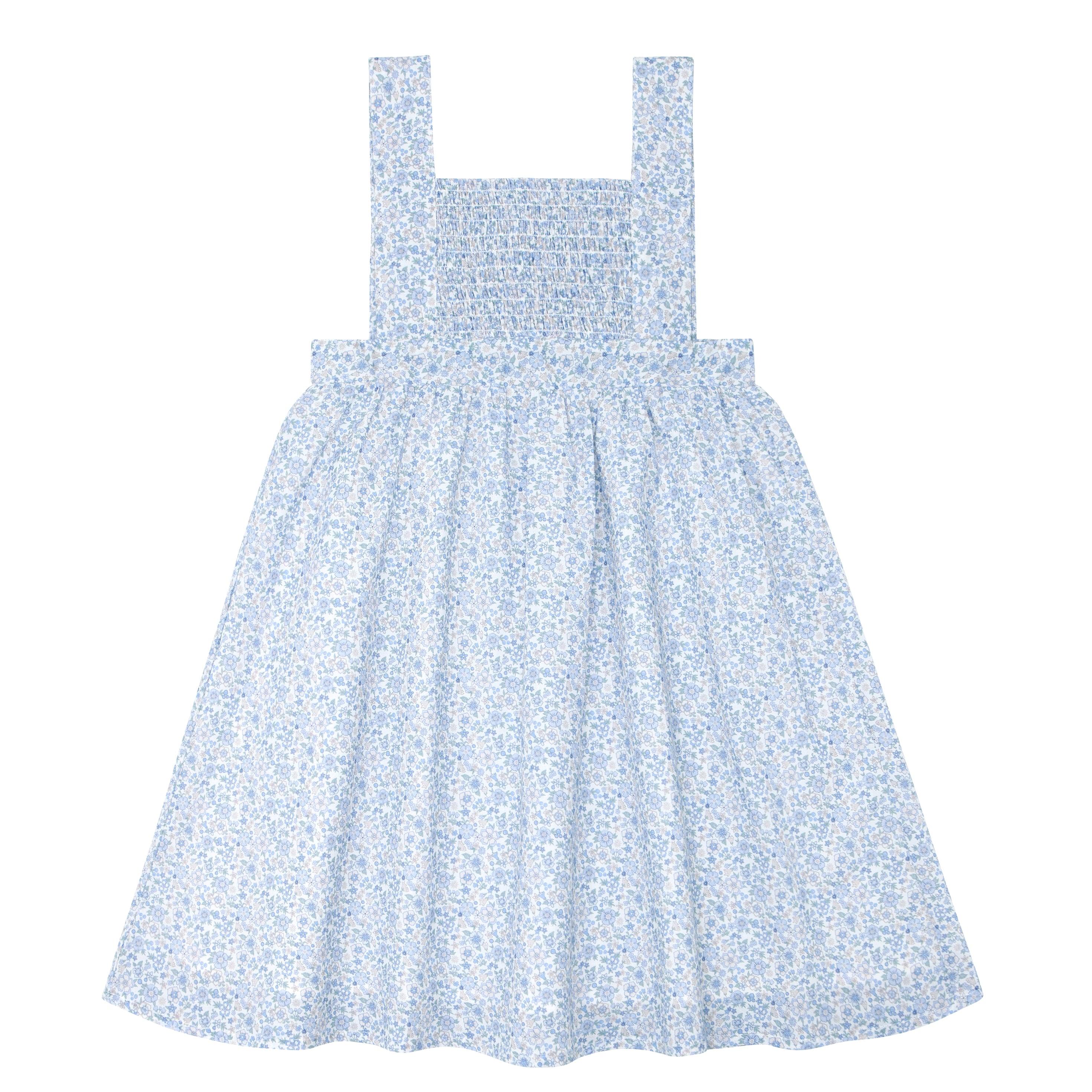 girls slate floral smocked bib dress