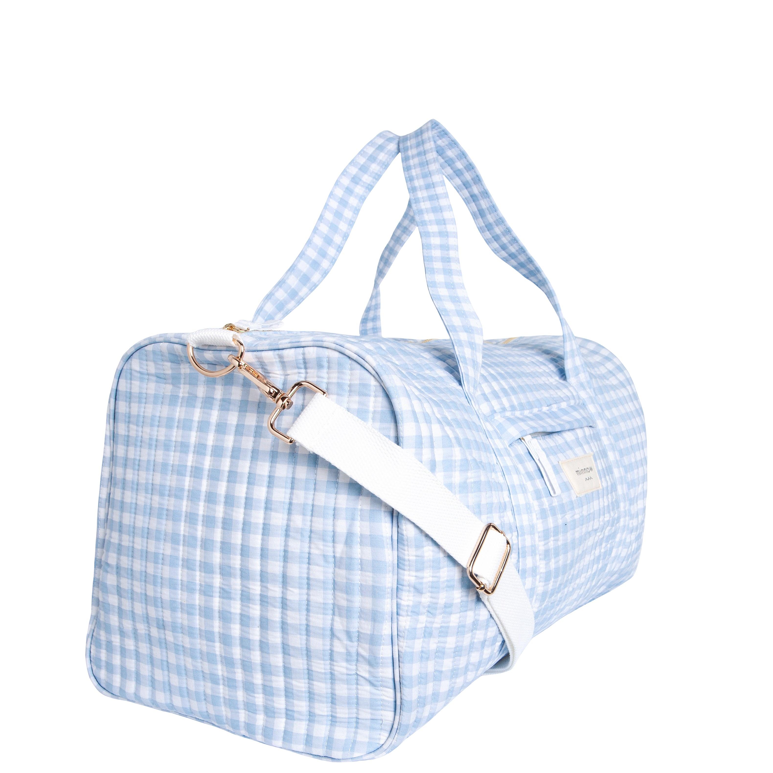 oasis blue gingham weekender bag