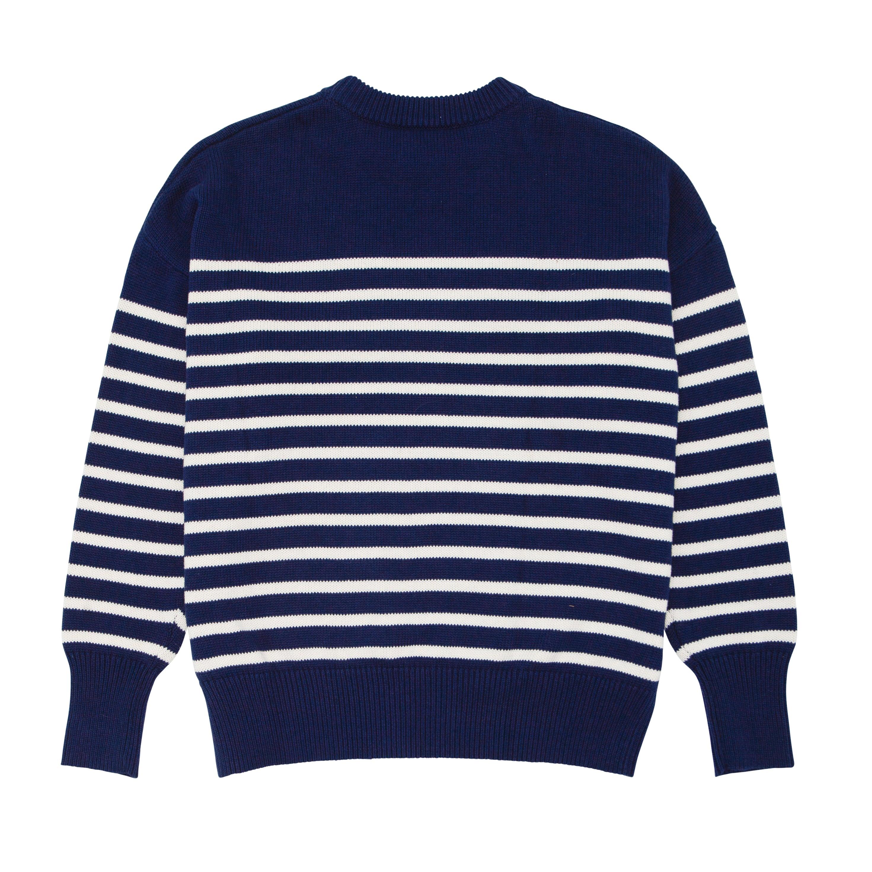 women's navy and cream stripe knit sweater